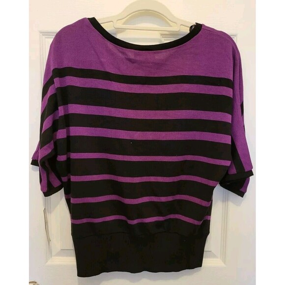 AB Studio Sweater 3/4 sleeve Purple and Black Striped Size M - Picture 2 of 4